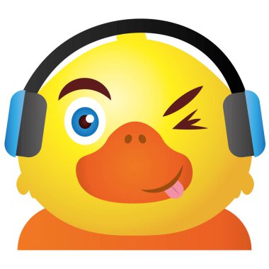 Kulaklıkla göz kırpan ördek. Vektör illüstrasyonu