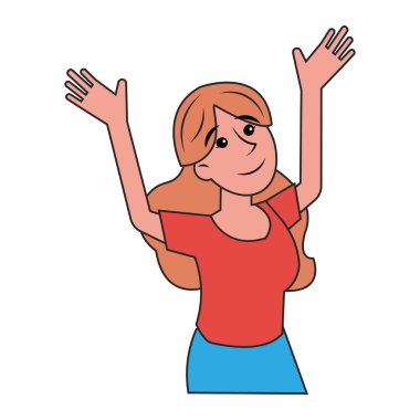 Mutlu kız el kaldırıyor. Vektör illüstrasyonu