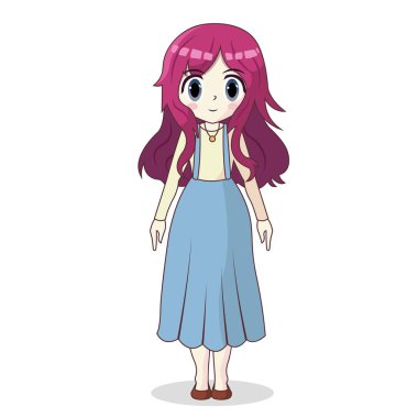 Tatlı kız anime kawaii karakter Vektör illüstrasyonu