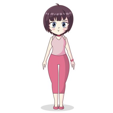Tatlı kız anime kawaii karakter Vektör illüstrasyonu