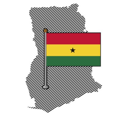 Bayrağı olan Gana haritası. Vektör illüstrasyonu