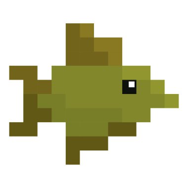 İzole edilmiş renkli pikselli balık simgesi vektör illüstrasyonu