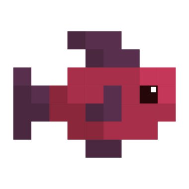 İzole edilmiş renkli pikselli balık simgesi vektör illüstrasyonu