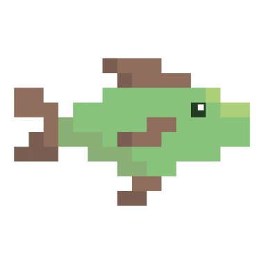 İzole edilmiş renkli pikselli balık simgesi vektör illüstrasyonu