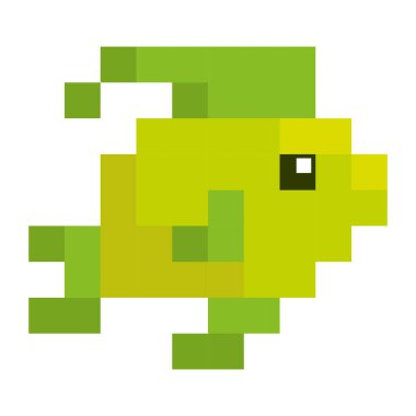 İzole edilmiş renkli pikselli balık simgesi vektör illüstrasyonu