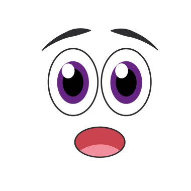 Şaşırmış karikatür surat emojisi. Vektör illüstrasyonu