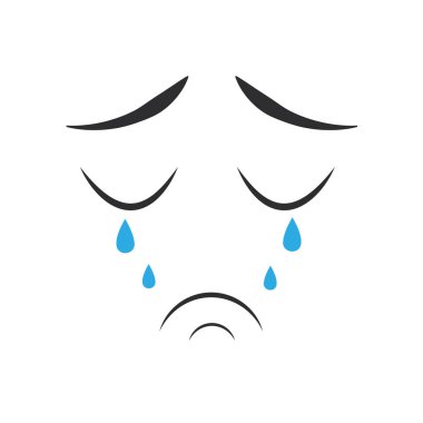 Ağlayan karikatür yüz vektörü. Vektör illüstrasyonu