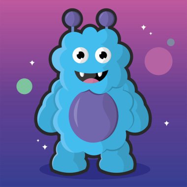 Mavi tüylü uzaylı karakter. Vektör illüstrasyonu