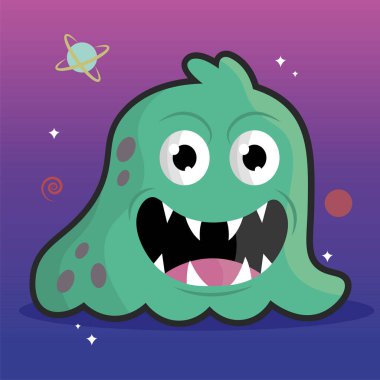 Yeşil canavar gülümsüyor. Vektör illüstrasyonu