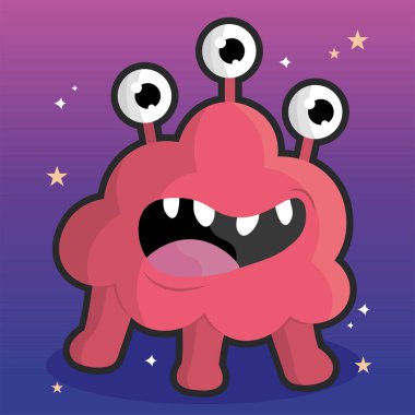 Üç gözlü kızıl uzaylı. Vektör illüstrasyonu