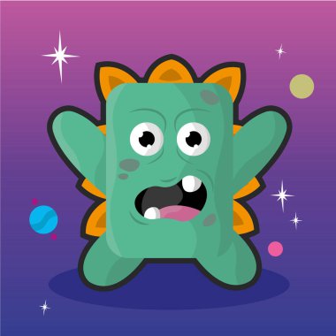 Yeşil kare canavarı şaşırdı. Vektör illüstrasyonu