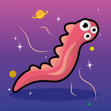 Kırmızı uzay solucanı uçan uzaylı. Vektör illüstrasyonu