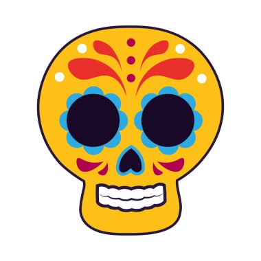 İzole edilmiş renkli dia de los muertos kafatası ikonu Vektör illüstrasyonu