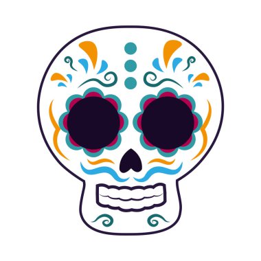 İzole edilmiş renkli dia de los muertos kafatası ikonu Vektör illüstrasyonu