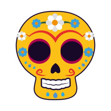 İzole edilmiş renkli dia de los muertos kafatası ikonu Vektör illüstrasyonu