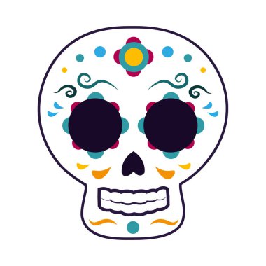 İzole edilmiş renkli dia de los muertos kafatası ikonu Vektör illüstrasyonu