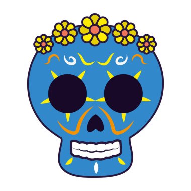 İzole edilmiş renkli dia de los muertos kafatası ikonu Vektör illüstrasyonu