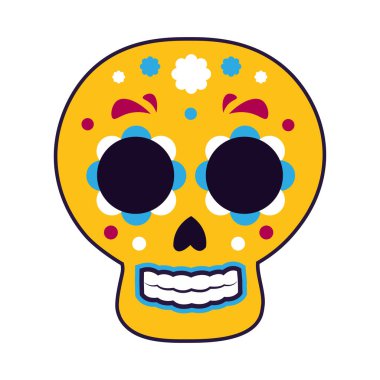 İzole edilmiş renkli dia de los muertos kafatası ikonu Vektör illüstrasyonu