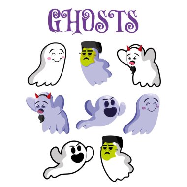 Şirin cadılar bayramı karakterleri Vektör illüstrasyonu