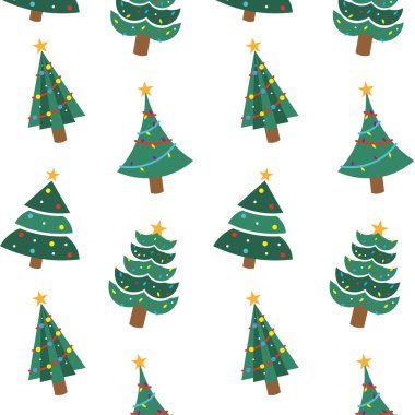 Süslü Noel ağaçlarının tekrarlanan deseni, tatil tasarımları için mükemmel, Vektör illüstrasyonu