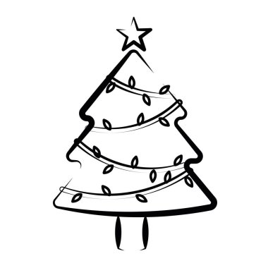 Dizgi ışıkları ve yıldızlı minimalist Noel ağacı basit bir dizaynla, Vektör illüstrasyonu