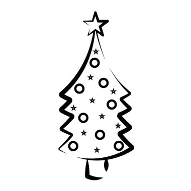 Dizgi ışıkları ve yıldızlı minimalist Noel ağacı basit bir dizaynla, Vektör illüstrasyonu