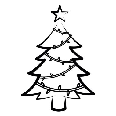 Dizgi ışıkları ve yıldızlı minimalist Noel ağacı basit bir dizaynla, Vektör illüstrasyonu