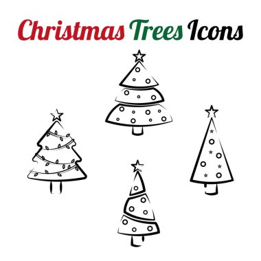 İp ışıkları ve yıldız olan Noel ağaçları bir simge vektör illüstrasyonunda en üstte