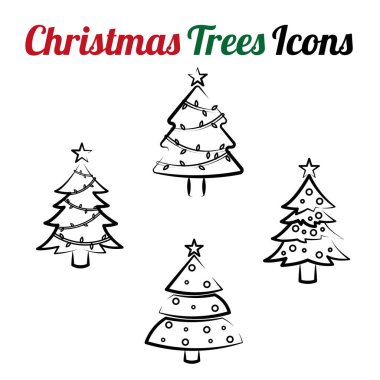 İp ışıkları ve yıldız olan Noel ağaçları bir simge vektör illüstrasyonunda en üstte