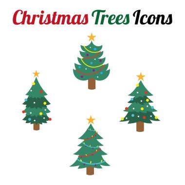 İp ışıkları ve yıldız olan Noel ağaçları bir simge vektör illüstrasyonunda en üstte