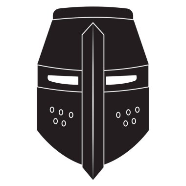 Bir miğfer silohuette Ortaçağ silah ikonu Vektör illüstrasyonu