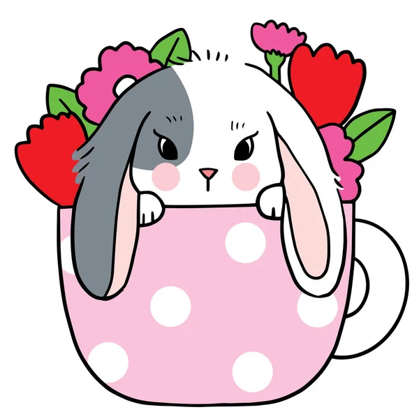 Dessin Animé Mignon Lapin Vecteur Fleurs — Image vectorielle