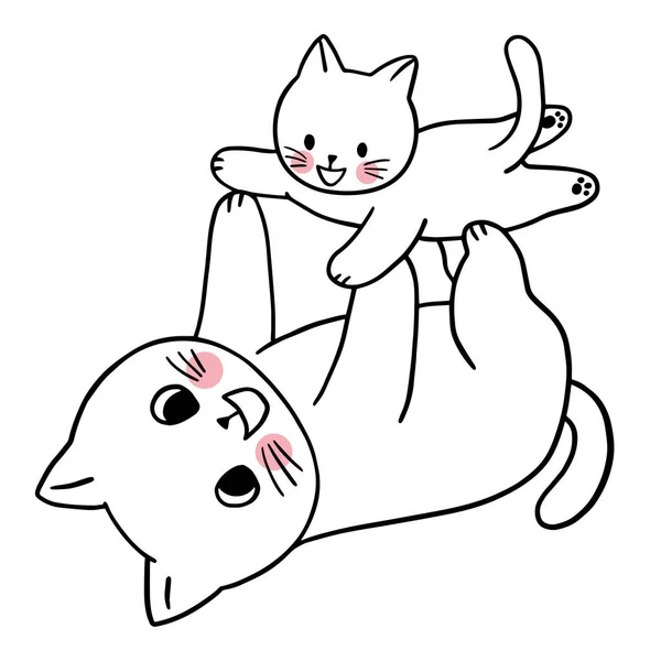 Cartoon Niedlichen Charakter Mutter Und Baby Katze Vektor — Stockvektor