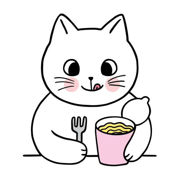 Cartone Animato Carino Personaggio Bianco Gatto Vettore — Vettoriale Stock