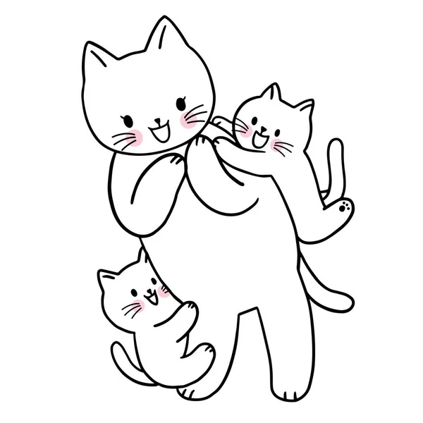 Cartoon Niedlichen Charakter Weiße Katze Und Baby Katze Vektor — Stockvektor