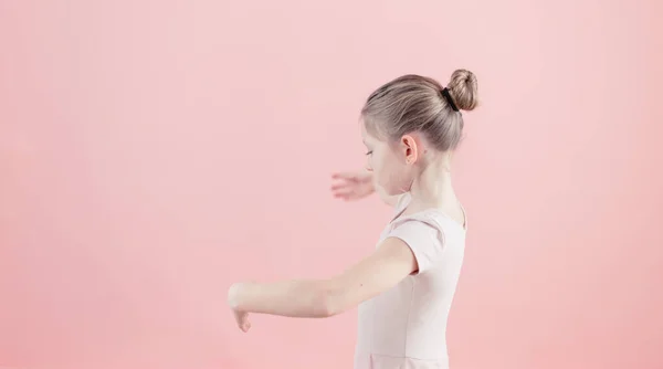 Little Ballerina Making Dance Moves Pink Background Copy Space Imagini stoc fără drepturi de autor