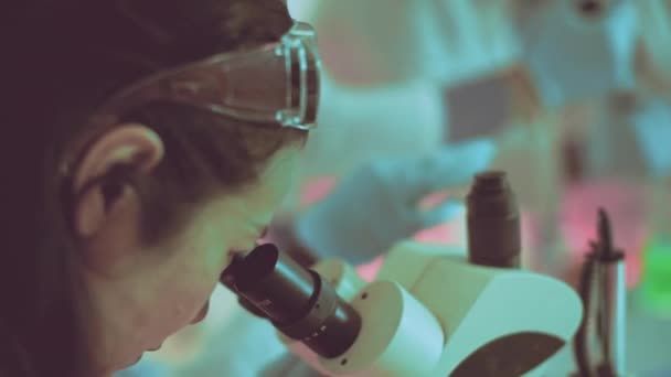 Scientist Intently Studies Sample Microscope Lab Setting Focused Researcher Equipped — Stock Video