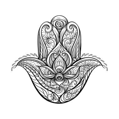 Dekoratif hamsa eli. Vektör illüstrasyonu.