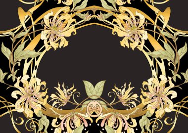 Dekoratif çiçekler ve yapraklar sanat tarzında yeni moda, eski, eski moda. Kusursuz desen, arka plan. Vektör illüstrasyonu.