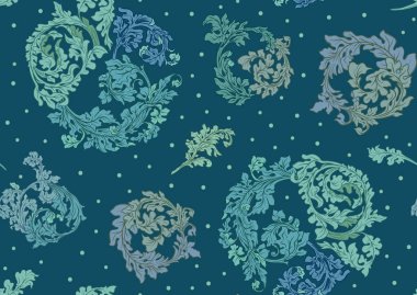 Dekoratif çiçekler ve yapraklar sanat tarzında yeni moda, eski, barok tarzında. Kusursuz desen, arka plan. Vektör illüstrasyonu.