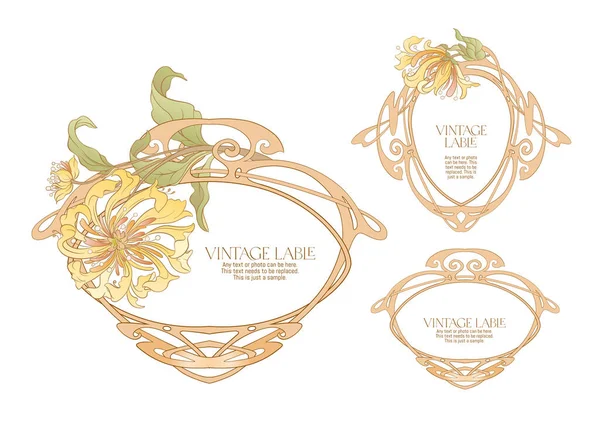 Fleurs Feuilles Décoratives Style Art Nouveau Vintage Ancien Style Rétro — Image vectorielle