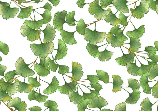 Ginkgo Biloba Leaves Seamless Pattern Background Vector Illustration Botanical Style — Stock Vector