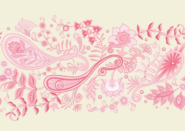 Fantasy Flowers Retro Vintage Jacobean Embroidery Style Paisley Seamless Pattern — Vetor de Stock