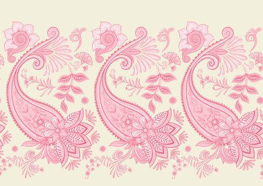 Fantasy flowers in retro, vintage, jacobean embroidery style. Paisley seamless pattern, background. Vector illustration on yellow background.