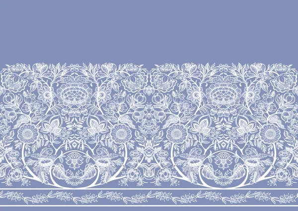 Fantasieblumen Retro Vintage Jacobean Stickereistil Nahtloses Muster Hintergrund Vektorillustration Weiß — Stockvektor