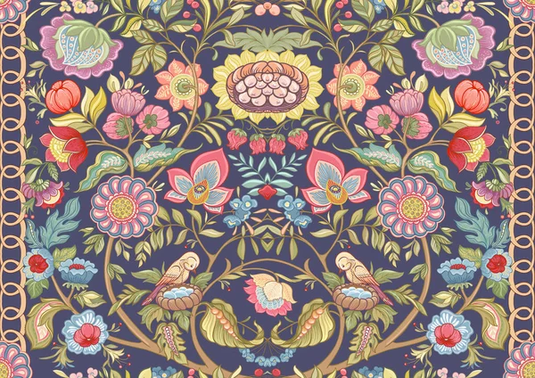 Fantasieblumen Retro Vintage Jacobean Stickereistil Nahtloses Muster Hintergrund Vektorillustration Multicolor — Stockvektor
