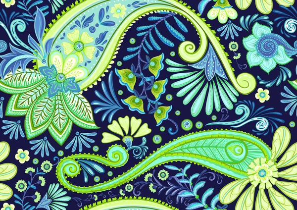Fantasy Flowers Retro Vintage Jacobean Embroidery Style Paisley Seamless Pattern — Stock vektor