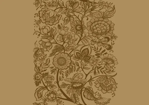 Fantasy Flowers Retro Vintage Jacobean Embroidery Style Seamless Pattern Background — стоковый вектор