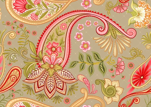Fantasy Flowers Retro Vintage Jacobean Embroidery Style Paisley Seamless Pattern — Wektor stockowy
