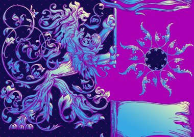 Kusursuz bir şablon, barok, rokoko, Victoria tarzı, rönesans tarzı. Moda Frolar Vintage modeli. Neon rengi vektör illüstrasyonunda